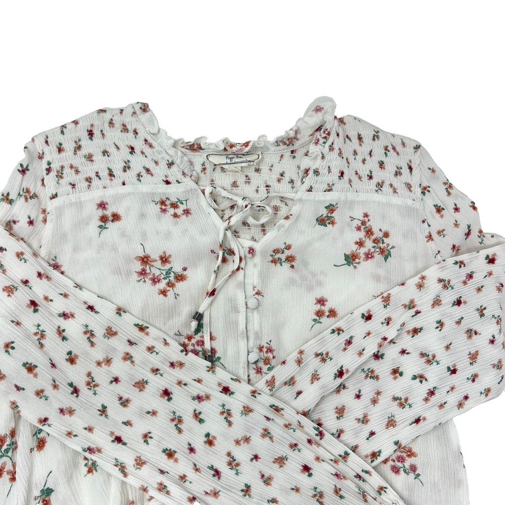 Hippie Rose Long Sleeve Ivory Floral Button Up Crop‎ Top Size Small